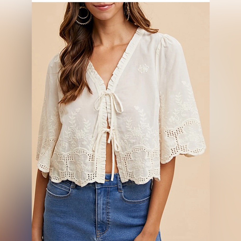 Anniewear Elliott Botanic Embroidered Cotton Tie Top Size Small